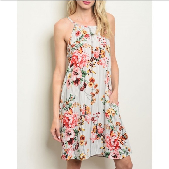 Floral Print Tunic Dress With Pockets - Picture 1 of 4